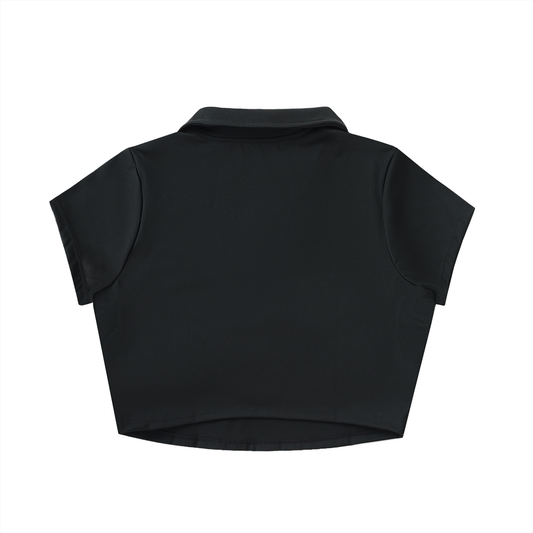 Pin Logo V-Neck Lapel Crop Top