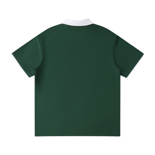 Pin Contrast Collar Raglan Polo Shirt