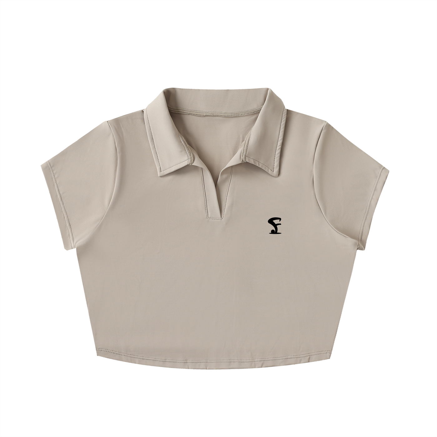 Pin Logo V-Neck Lapel Crop Top Tan