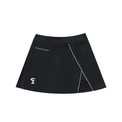 Pin Logo High-Waist Pocketed A-Line Skirt