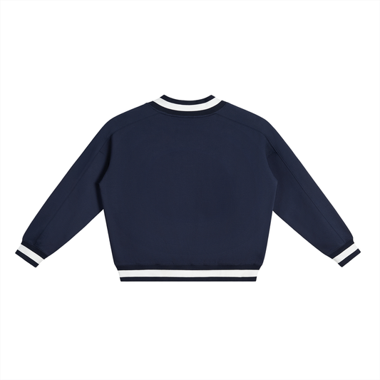 Pin Logo Navy V-Neck Contrast Collar Boxy Sweatshirt