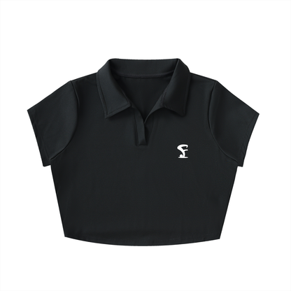 Pin Logo V-Neck Lapel Crop Top