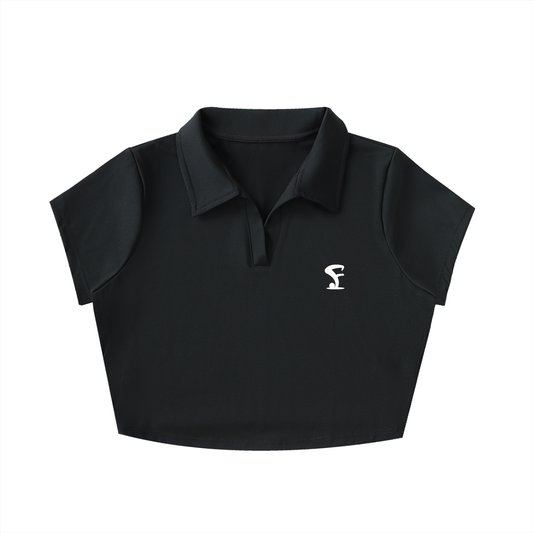 Pin Logo V-Neck Lapel Crop Top