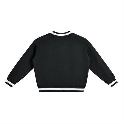 Pin Logo Black V-Neck Contrast Collar Boxy Sweatshirt