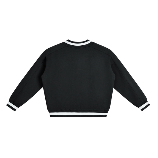 Pin Logo Black V-Neck Contrast Collar Boxy Sweatshirt