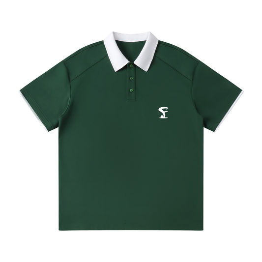 Pin Contrast Collar Raglan Polo Shirt