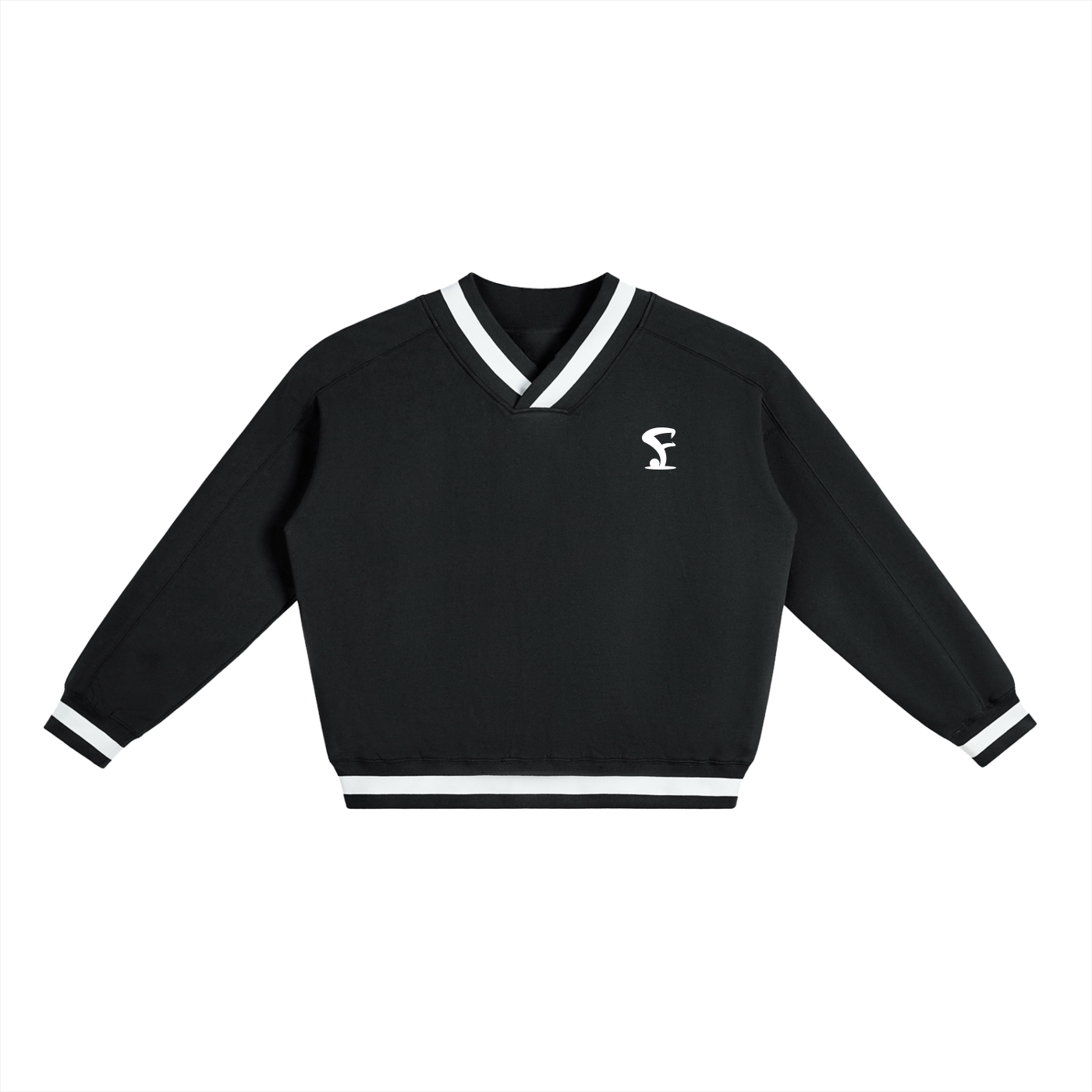 Pin Logo Black V-Neck Contrast Collar Boxy Sweatshirt